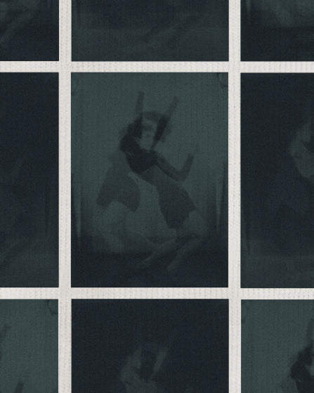 Ceramic Organic Short Sleeve 100% Cotton Tee with design of Dancer Helen Tamiris in a surreal grid with the color green